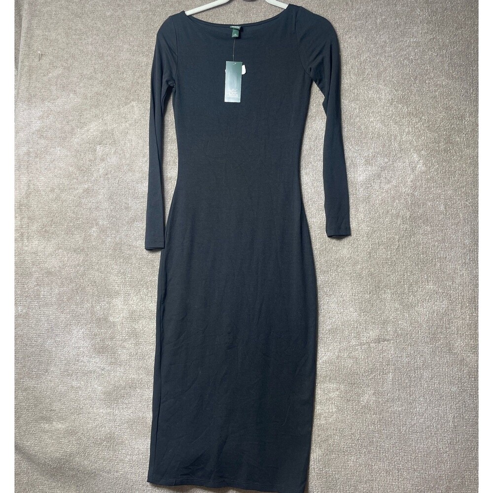Wild Fable Dress Women XS Black Bodycon Maxi Long Sleeve Fitted Casual Minimalis